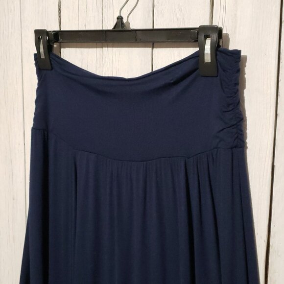 IN Studio 1X Midi Skirt Navy Blue Pull On Flowy Chiffon Hem Whimsigoth Boho Mod - Picture 4 of 8